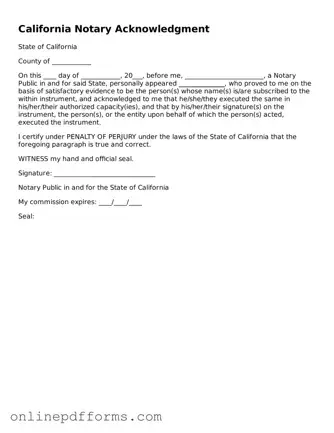 Blank California Notary Acknowledgement Form