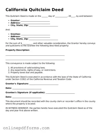 Blank California Quitclaim Deed Form