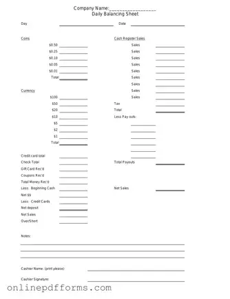 Fill in Your Cash Drawer Count Sheet Template