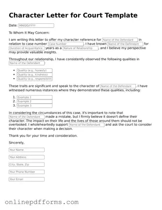 Legal Character Letter for Court Form