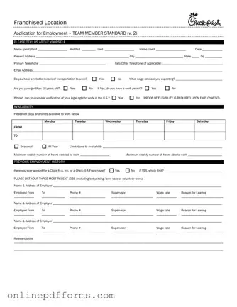 Fill in Your Chick Fil A Job Application Template