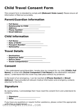 Legal Child Travel Consent Form Form
