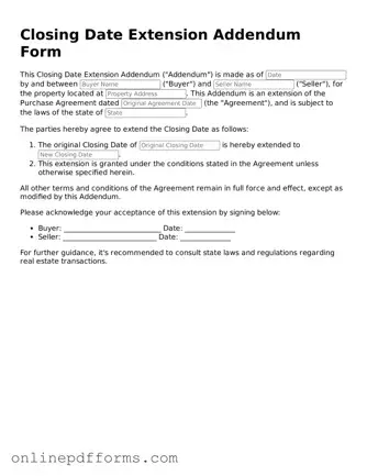 Legal Closing Date Extension Addendum Form Form