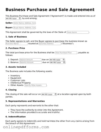 Legal Business Purchase and Sale Agreement Form