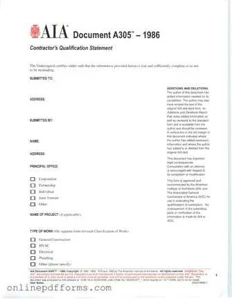 Fill in Your AIA A305 Template