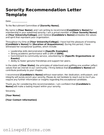 Legal Sorority Recommendation Letter Form