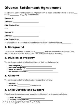 Legal Divorce Settlement Agreement Form