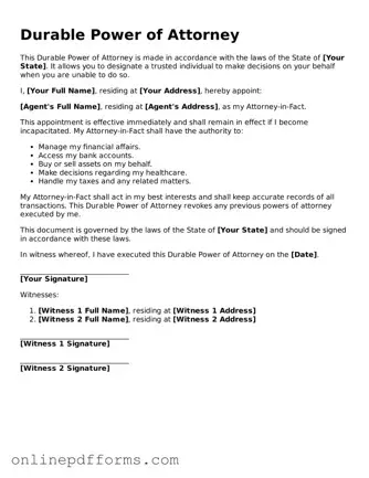 Legal Durable Power of Attorney Form