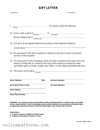 Fill in Your Gift Letter Template