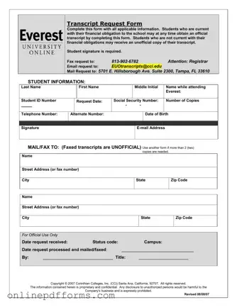 Fill in Your Everest University Transcript Template