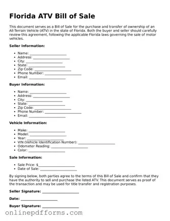 Blank Florida ATV Bill of Sale Form