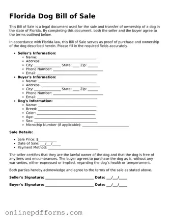 Blank Florida Dog Bill of Sale Form