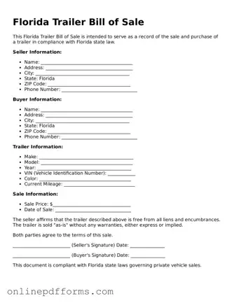Blank Florida Trailer Bill of Sale Form