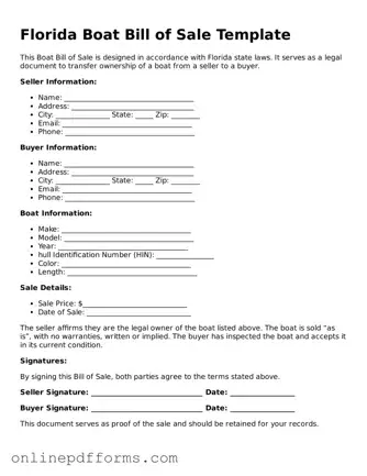 Blank Florida Boat Bill of Sale Form
