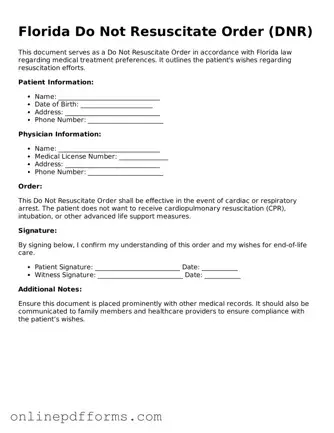 Blank Florida Do Not Resuscitate Order Form