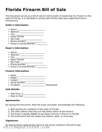 Blank Florida Firearm Bill of Sale Form