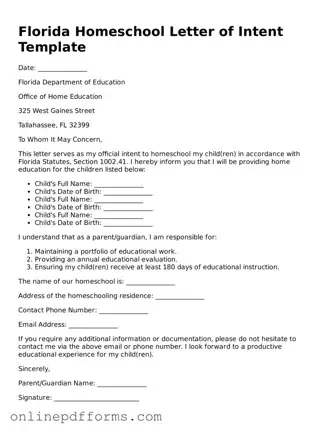 Blank Florida Homeschool Letter of Intent Form