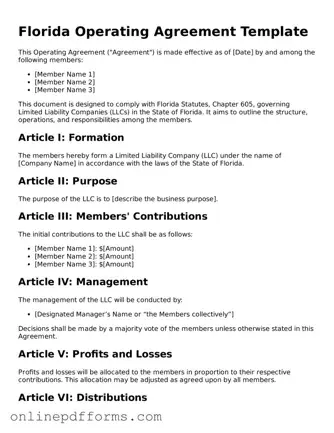 Blank Florida Operating Agreement Form