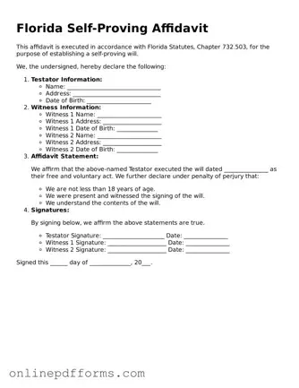 Blank Florida Self-Proving Affidavit Form