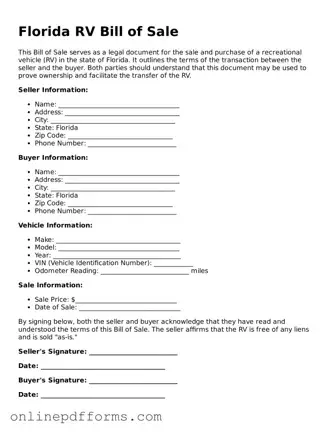 Blank Florida RV Bill of Sale Form