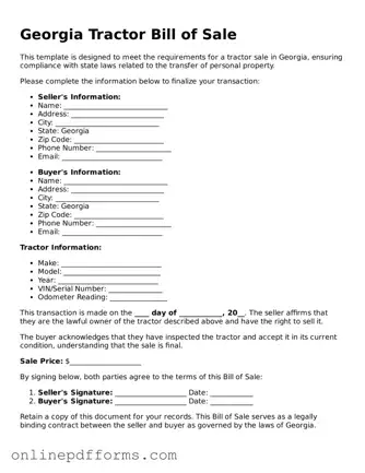 Blank Georgia Tractor Bill of Sale Form