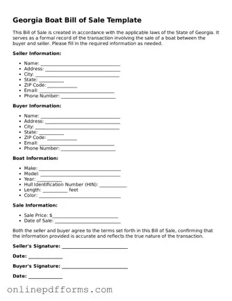 Blank Georgia Boat Bill of Sale Form