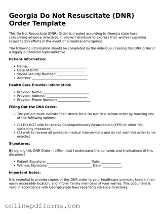 Blank Georgia Do Not Resuscitate Order Form