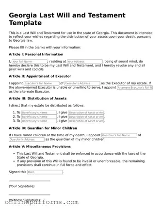 Blank Georgia Last Will and Testament Form