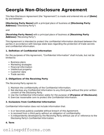 Blank Georgia Non-disclosure Agreement Form