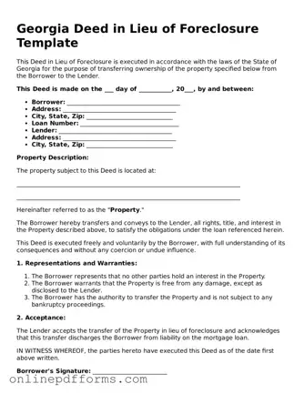 Blank Georgia Deed in Lieu of Foreclosure Form