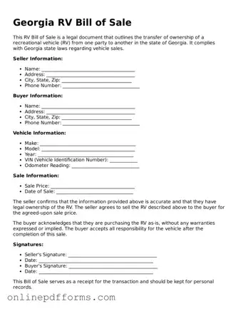 Blank Georgia RV Bill of Sale Form