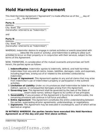 Legal Hold Harmless Agreement Form