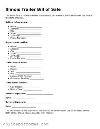 Blank Illinois Trailer Bill of Sale Form