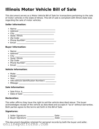 Blank Illinois Motor Vehicle Bill of Sale Form