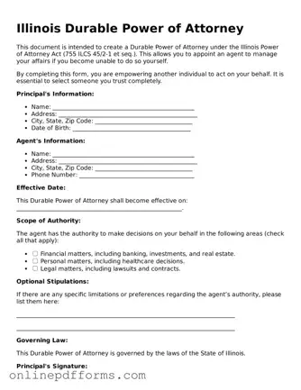 Blank Illinois Durable Power of Attorney Form