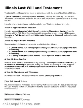 Blank Illinois Last Will and Testament Form