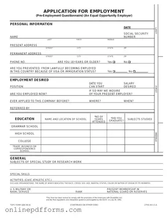 Fill in Your Employment Application Pdf Template