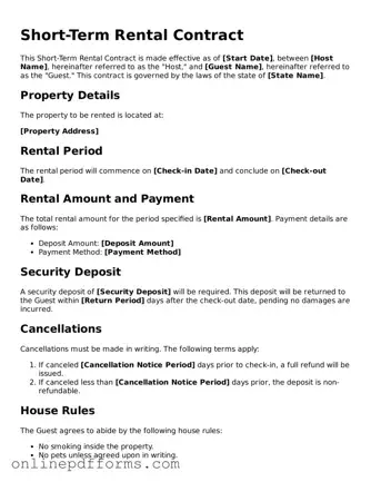 Legal Short-Term Rental Contract Form
