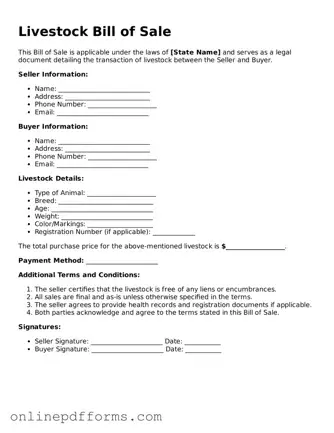 Legal Livestock Bill of Sale Form