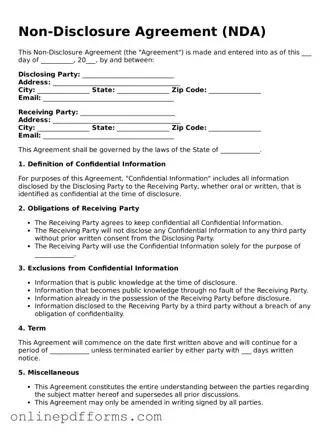 Legal Non-disclosure Agreement Form