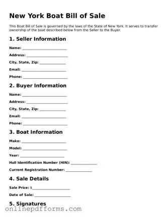 Blank New York Boat Bill of Sale Form