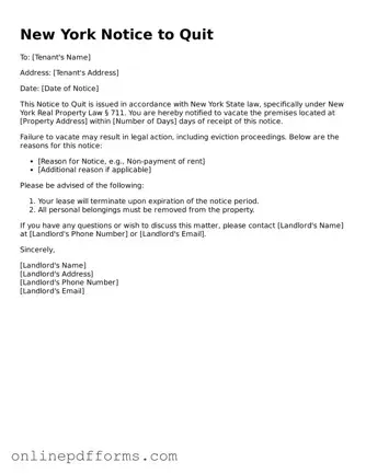 Blank New York Notice to Quit Form