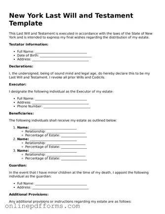 Blank New York Last Will and Testament Form