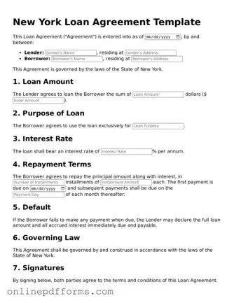 Blank New York Loan Agreement Form