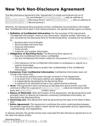 Blank New York Non-disclosure Agreement Form
