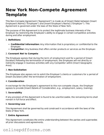 Blank New York Non-compete Agreement Form