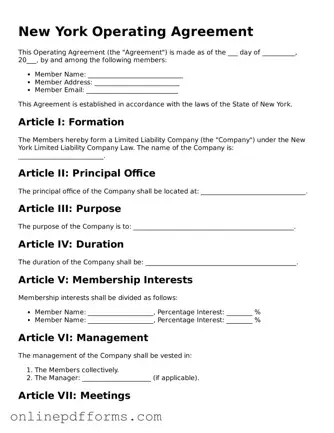 Blank New York Operating Agreement Form
