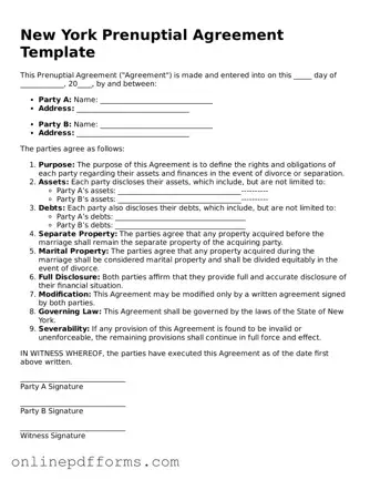 Blank New York Prenuptial Agreement Form
