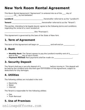 Blank New York Room Rental Agreement Form