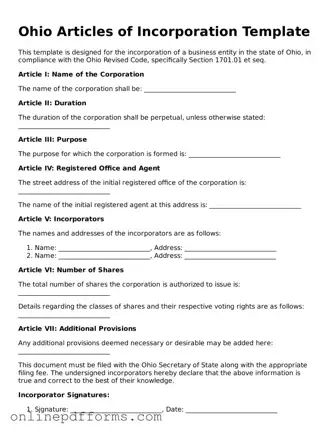 Blank Ohio Articles of Incorporation Form